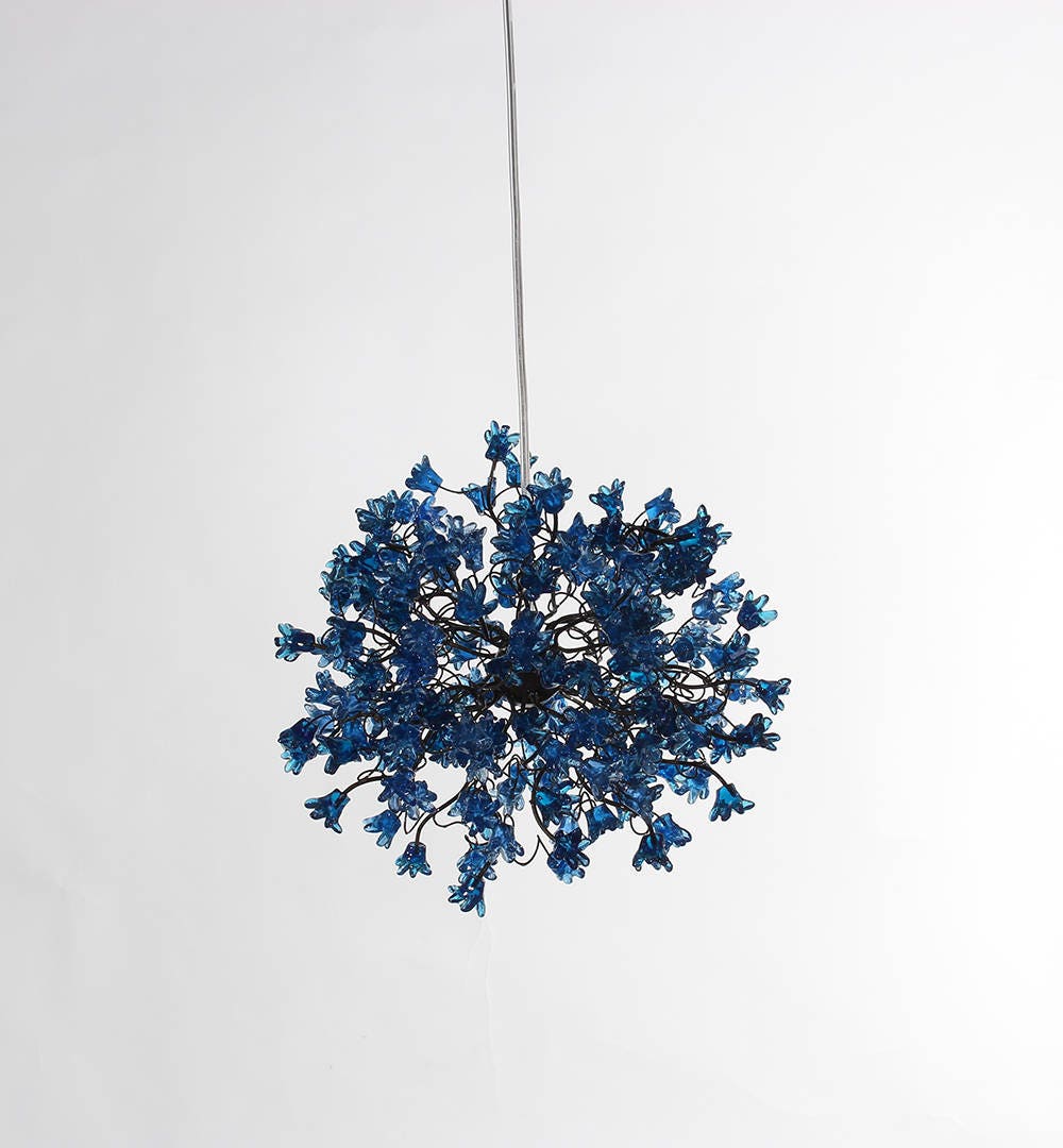 Blue Flower Pendant Light: Handmade Resin Floral Chandelier