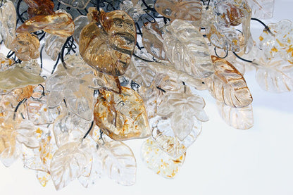 Elegant Flush Mount Ceiling Light with Champagne Color flowers and leaves.