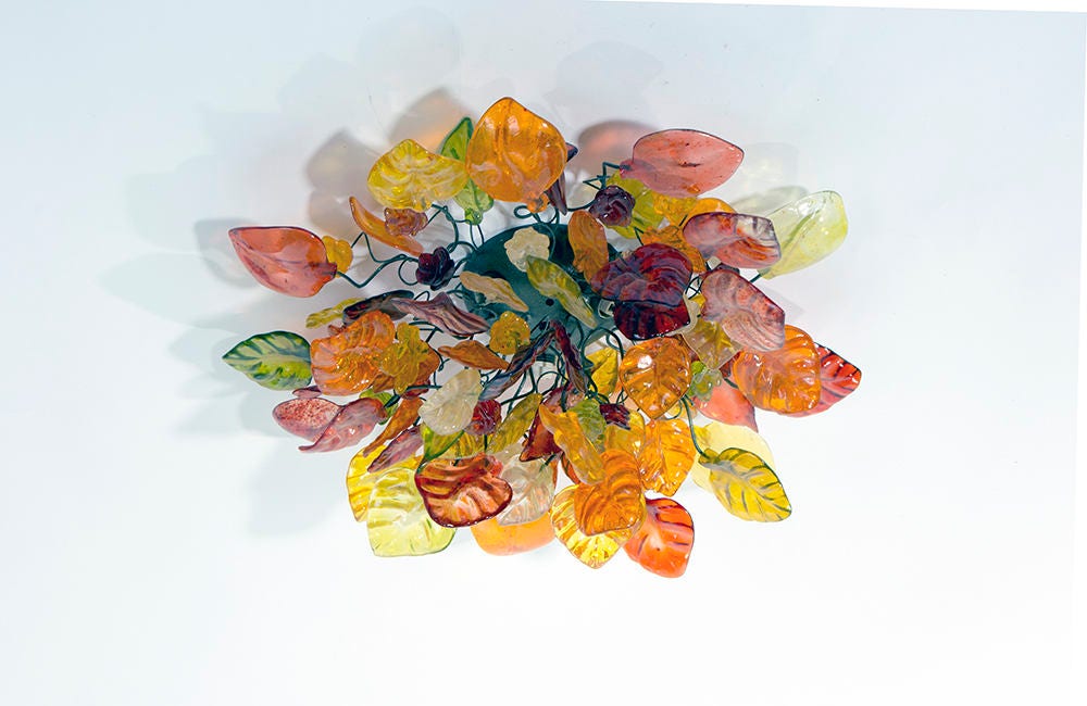 Flush mount ceiling light with Warm color flowers and leaves