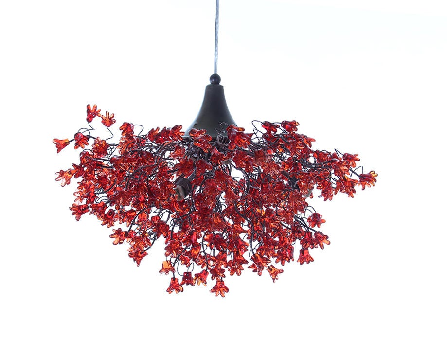Romantic Red Chandeliers with flowers, hanging lamp for living room, bedroom.
