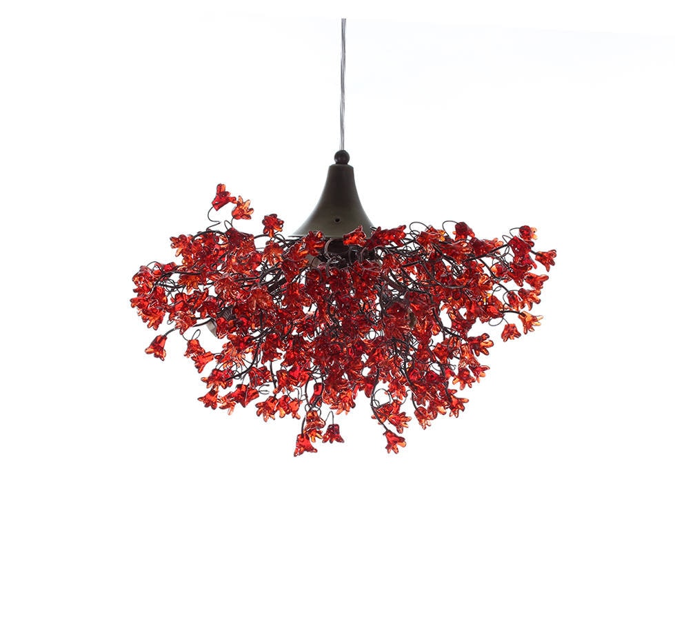 Romantic Red Chandeliers with flowers, hanging lamp for living room, bedroom.