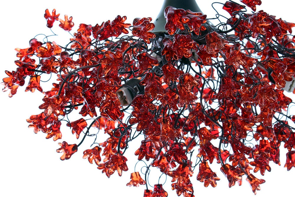 Romantic Red Chandeliers with flowers, hanging lamp for living room, bedroom.