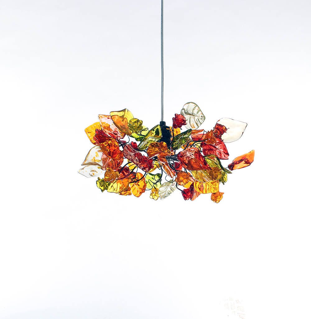 Ceiling pendant light with warm color flowers and leaves for living rooms, Kitchen island, bedroom.