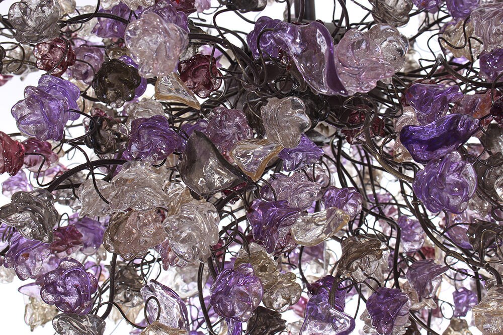 Flowers Hanging chandeliers with violet, gray and clear flowers for Dining Room