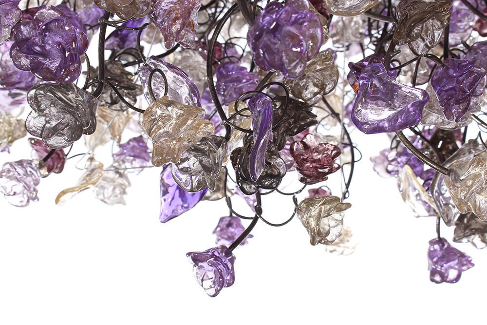 Flowers Hanging chandeliers with violet, gray and clear flowers for Dining Room