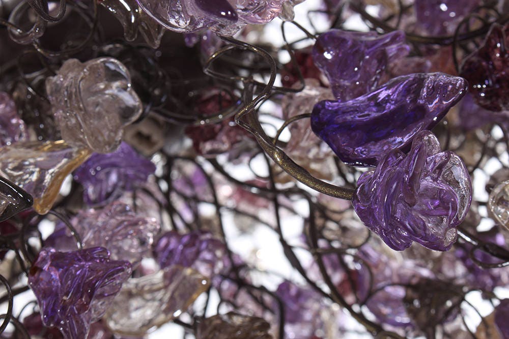Flowers Hanging chandeliers with violet, gray and clear flowers for Dining Room