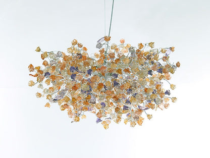 Hanging chandeliers with orange clear and purple color flowers and leaves for Dining Room, bedroom or living room.