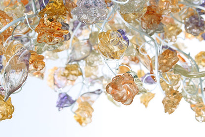 Hanging chandeliers with orange clear and purple color flowers and leaves for Dining Room, bedroom or living room.