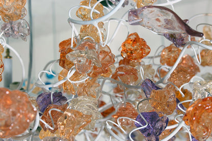 Hanging chandeliers with orange clear and purple color flowers and leaves for Dining Room, bedroom or living room.
