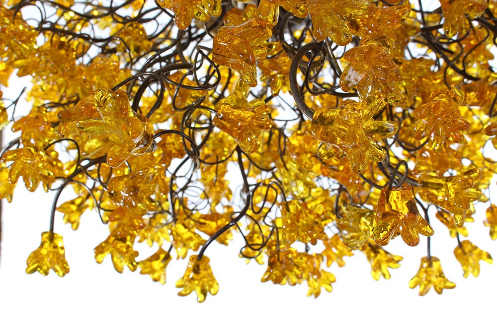Hanging ceiling light with yellow flowers for dining room.