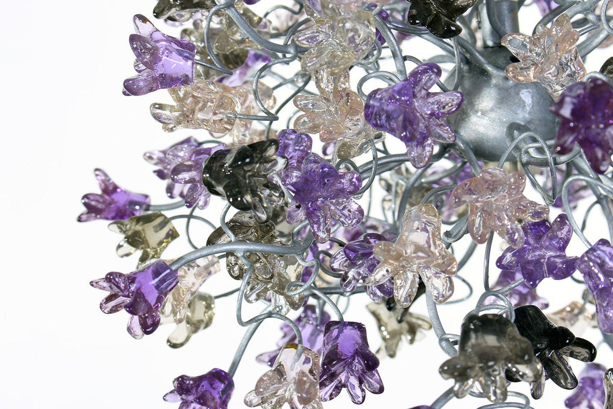 Hanging pendants light with purple and gray flowers for bedroom, bathroom, toilette or kitchen island .