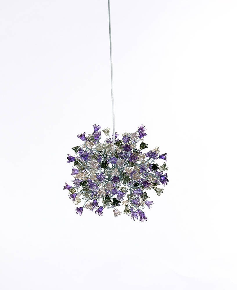 Hanging pendants light with purple and gray flowers for bedroom, bathroom, toilette or kitchen island .
