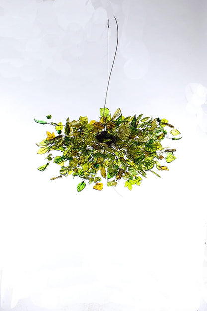 Large Hanging Chandeliers Lighting with Green color flowers and leaves for Dining Room