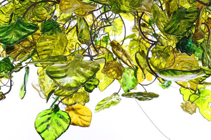 Large Hanging Chandeliers Lighting with Green color flowers and leaves for Dining Room