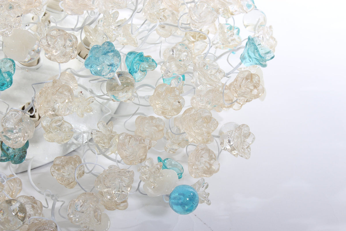 Flush mount ceiling light - clear and turquoise flowers, elegant ceiling mount light for kitchen, living room or Dining Room.