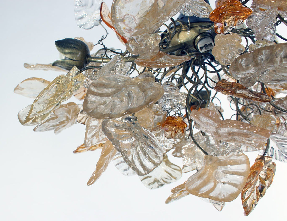 Lighting hanging chandeliers with Gold and clear color flowers and leaves, for Dining Room , hall or bedroom.