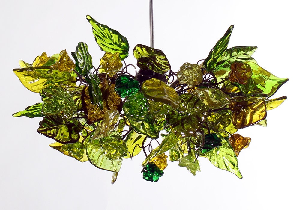 Ceiling Light fixture with green flowers and leaves - pendant light for rooms, bedroom, bathroom