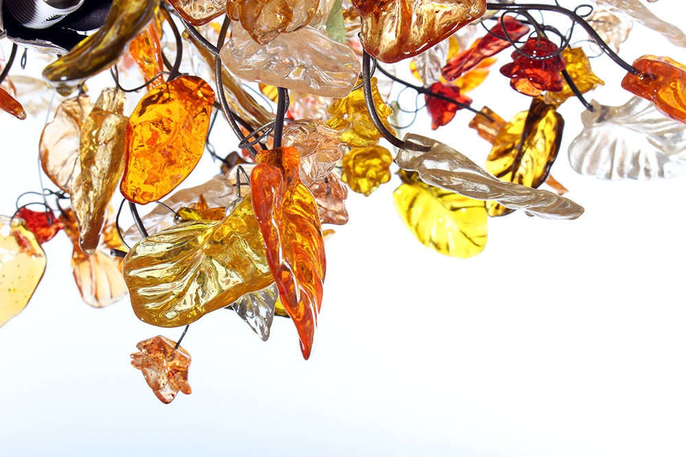Large Floral Chandelier: Champagne Resin Flowers & Leaves Lighting