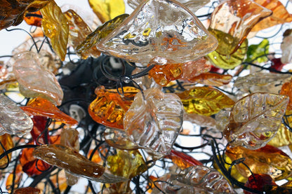Large Floral Chandelier: Champagne Resin Flowers & Leaves Lighting