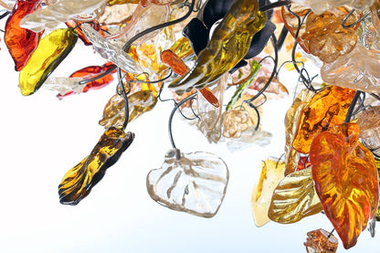 Large Floral Chandelier: Champagne Resin Flowers & Leaves Lighting