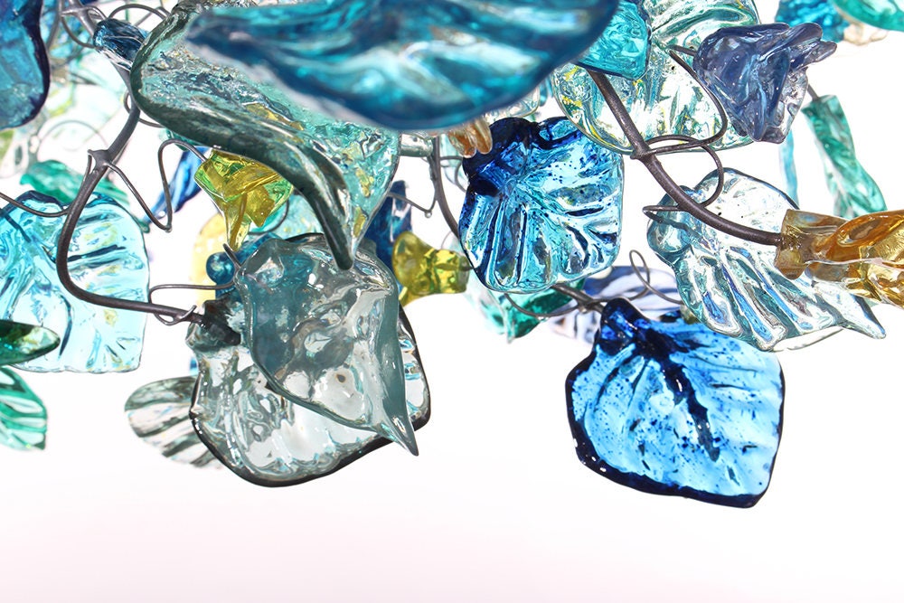Large Hanging chandeliers with Sea color flowers & leaves for Dining Room, living room