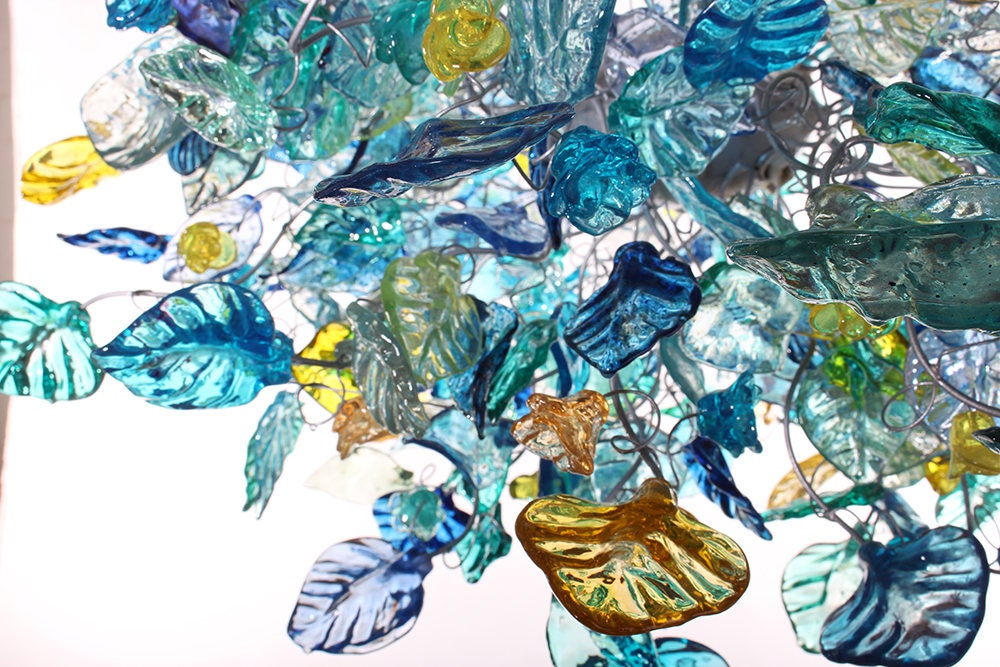 Large Hanging chandeliers with Sea color flowers & leaves for Dining Room, living room