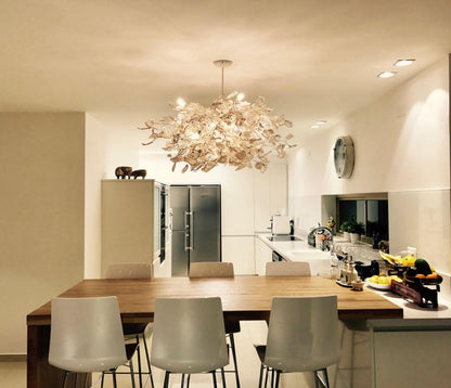 Modern Oval Chandelier: Transparent Resin Flowers and Leaves Custom Metal Base