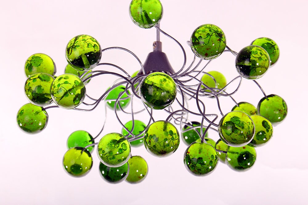 Green Ceiling light, pendant light with Green transparent bubbles, for girls or boy bedroom .