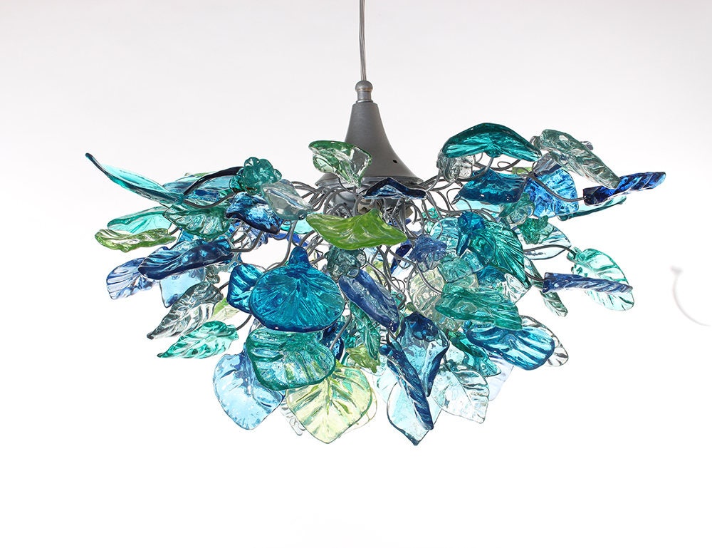 Unique Chandelier with Sea color flowers and leaves, for Dining Room, hall or bedroom.