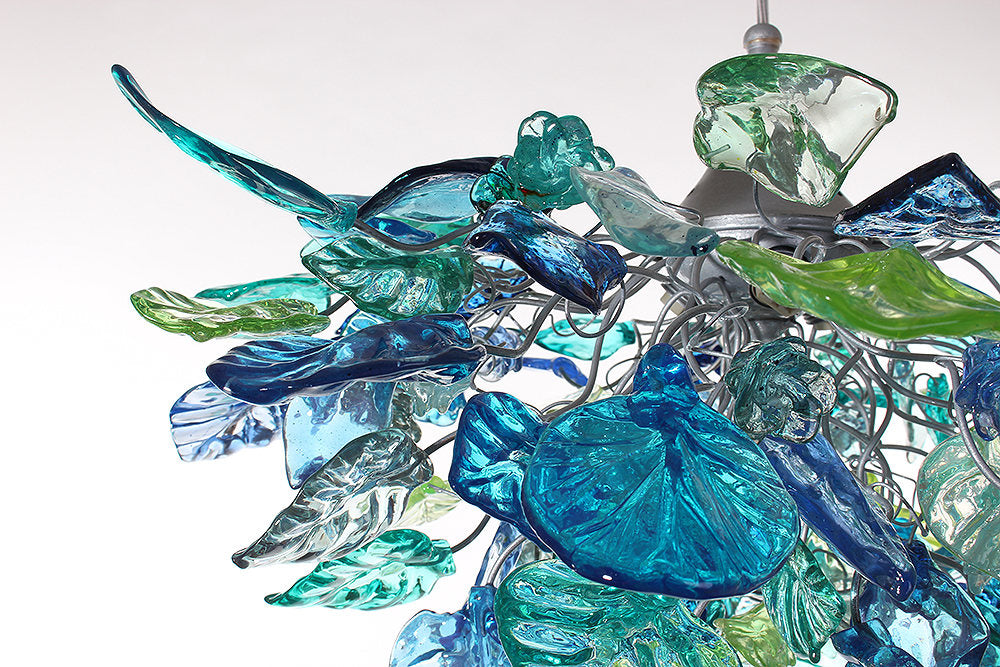 Unique Chandelier with Sea color flowers and leaves, for Dining Room, hall or bedroom.