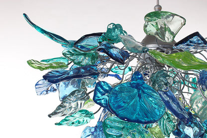 Unique Chandelier with Sea color flowers and leaves, for Dining Room, hall or bedroom.