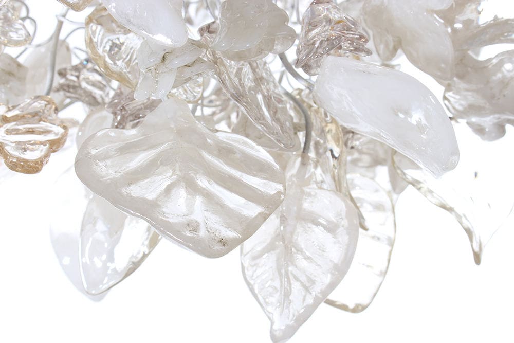 Elegant Floral Chandelier: White Resin Flowers & Leaves Lighting