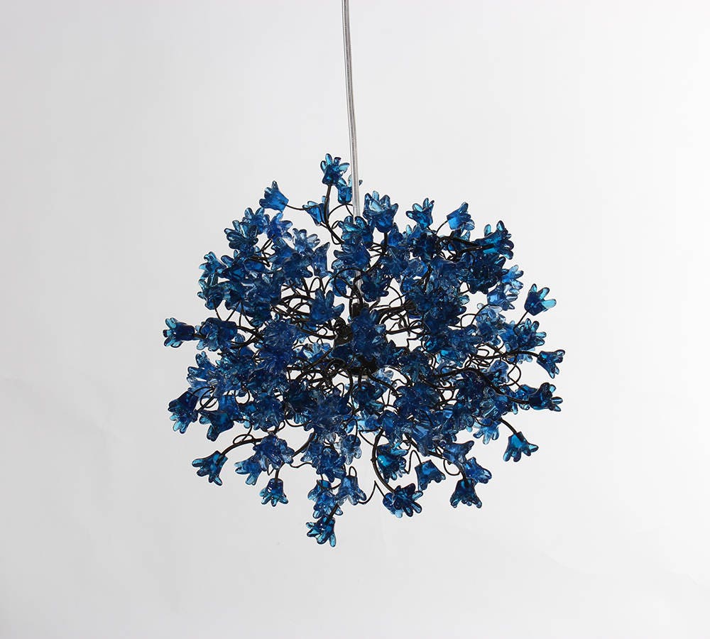 Blue Flower Pendant Light: Handmade Resin Floral Chandelier
