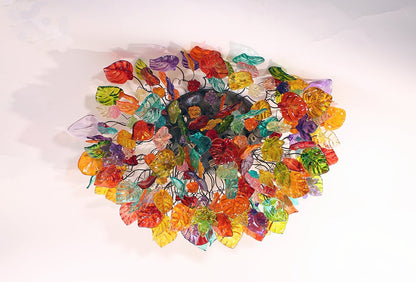 Large colorful Ceiling mount light with flowers and leaves for kitchen, living room or Dining Room.
