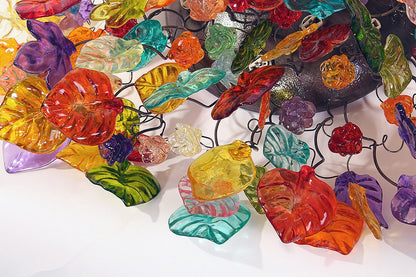 Large colorful Ceiling mount light with flowers and leaves for kitchen, living room or Dining Room.