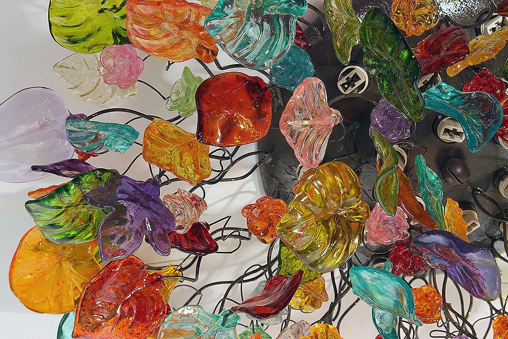 Large colorful Ceiling mount light with flowers and leaves for kitchen, living room or Dining Room.