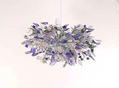 Violet Hanging chandeliers with purple, gray and clear flowers and leaves for Dining Room, bedroom or living room.