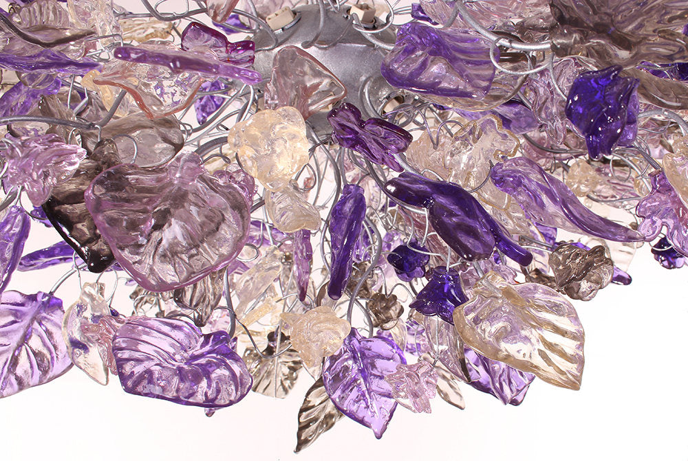 Violet Hanging chandeliers with purple, gray and clear flowers and leaves for Dining Room, bedroom or living room.