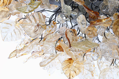 Elegant Flush Mount Ceiling Light with Champagne Color flowers and leaves.