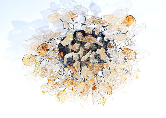 Elegant Flush Mount Ceiling Light with Champagne Color flowers and leaves.
