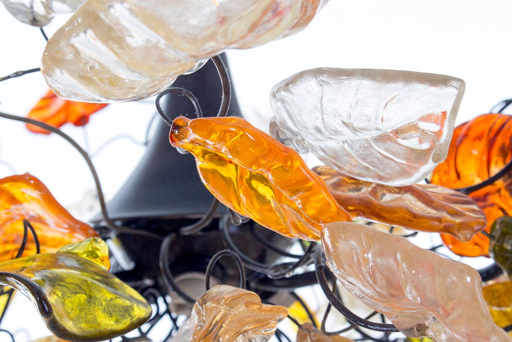 Lighting hanging chandeliers with Champagne Autumn color flowers and leaves, for Dining Room , hall or bedroom.