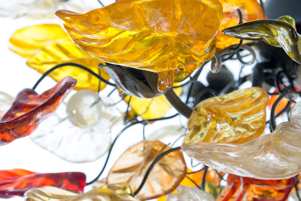 Lighting hanging chandeliers with Champagne Autumn color flowers and leaves, for Dining Room , hall or bedroom.
