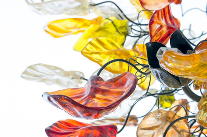 Lighting hanging chandeliers with Champagne Autumn color flowers and leaves, for Dining Room , hall or bedroom.