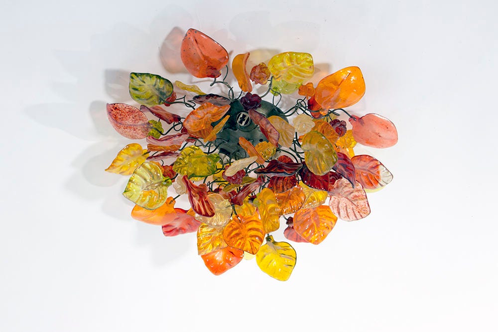 Flush mount ceiling light with Warm color flowers and leaves