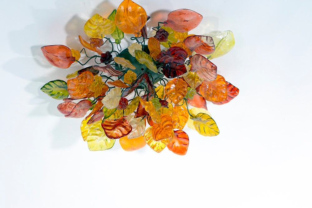 Flush mount ceiling light with Warm color flowers and leaves
