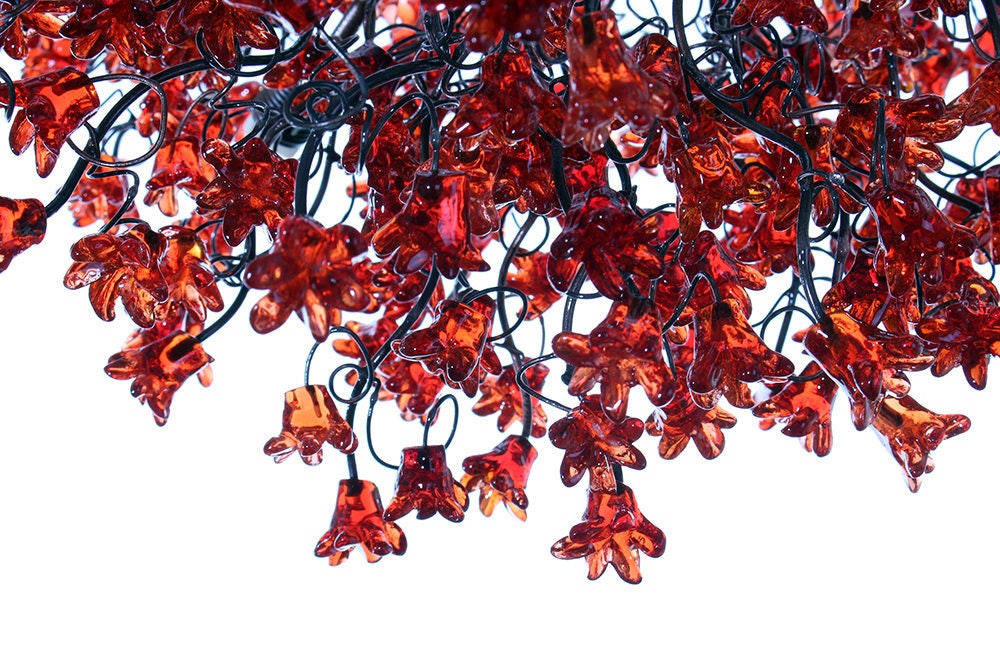 Romantic Red Chandeliers with flowers, hanging lamp for living room, bedroom.