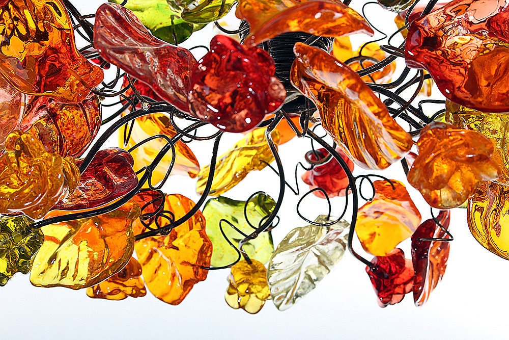 Ceiling pendant light with warm color flowers and leaves for living rooms, Kitchen island, bedroom.