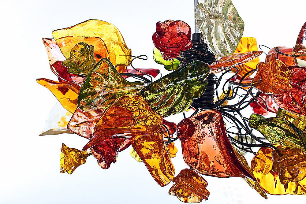 Ceiling pendant light with warm color flowers and leaves for living rooms, Kitchen island, bedroom.