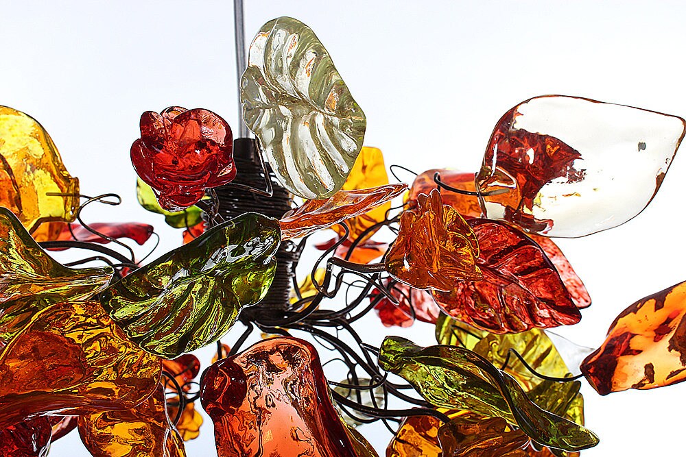 Ceiling pendant light with warm color flowers and leaves for living rooms, Kitchen island, bedroom.