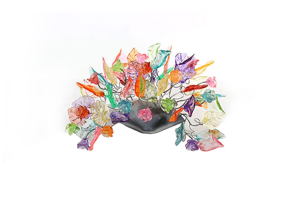 Wall lighting with Pastel color leaves and flowers -unique wall sconce with pastel flowers and leaves for hall, bathroom, bedroom.